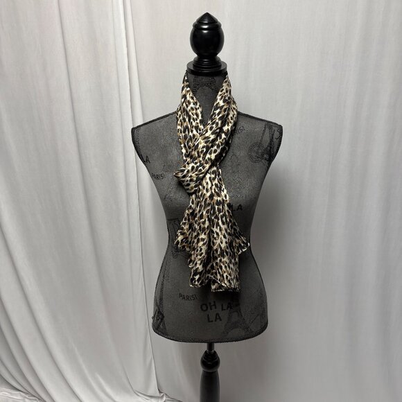 Leopard Print Lightweight Scarf Brown Silky Animal Print Fashionable Accessory - Picture 2 of 5